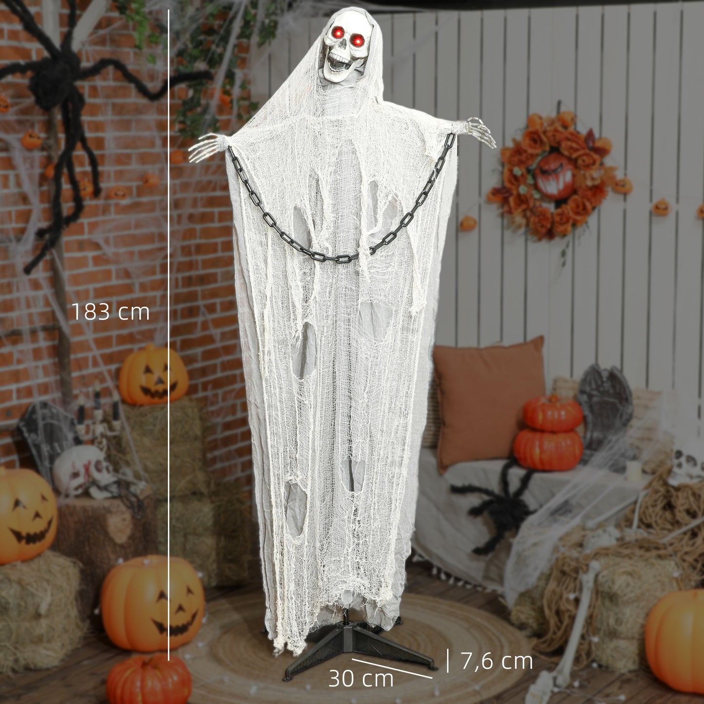 Outsunny Halloween Deko Sensenmann Outdoor 183cm Animiert Sprechende Halloween Sensenmann mit Leuchtenden Augen gruseligem Sound Halloweendeko Halloween-Dekoration für Tür Garten Party Hof Spukhaus