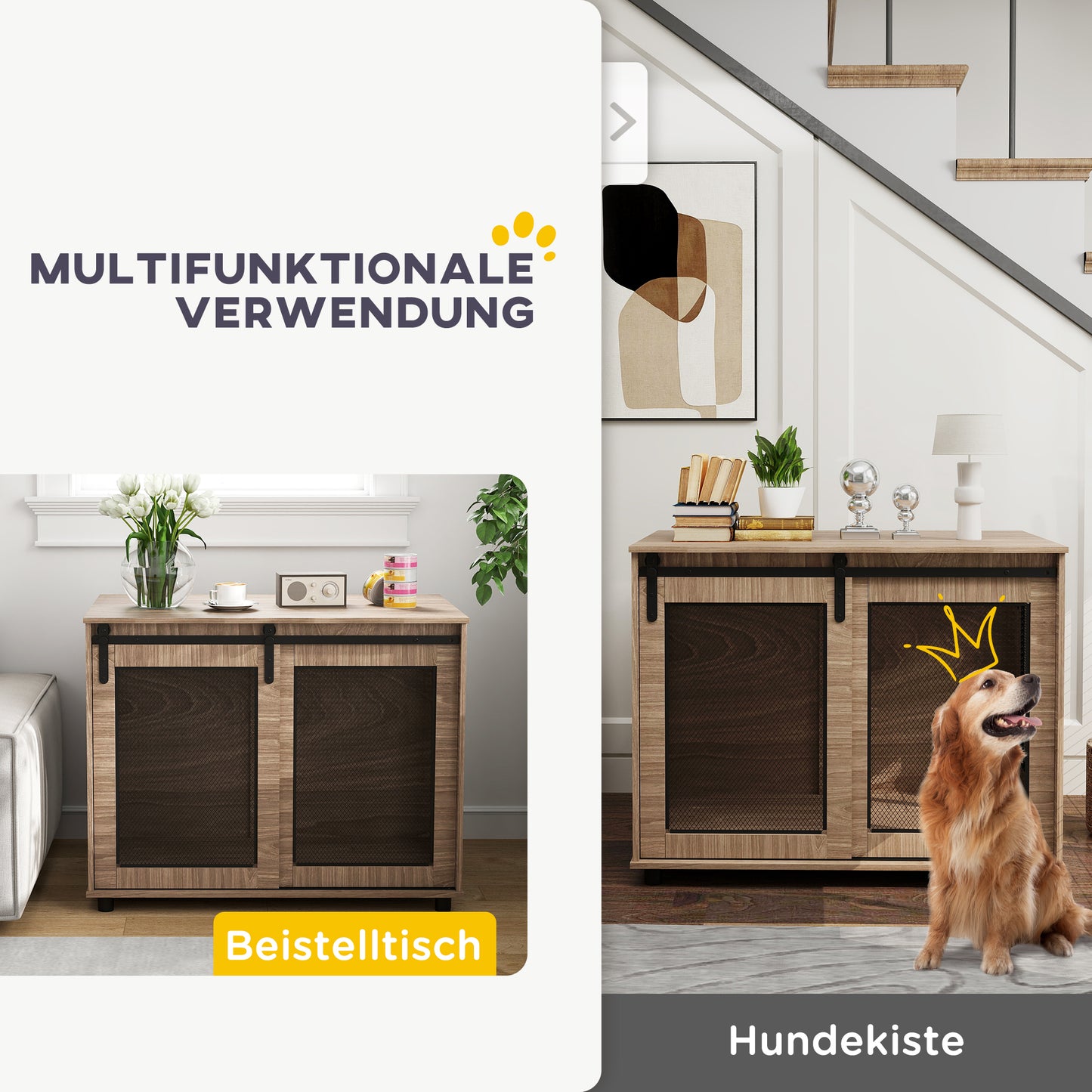 PawHut Hundebox, Transportbox für Hunde, Rückzugsbox für Haustiere, verschließbare Türen, 98 x 60 x 78 cm, Hellbraun