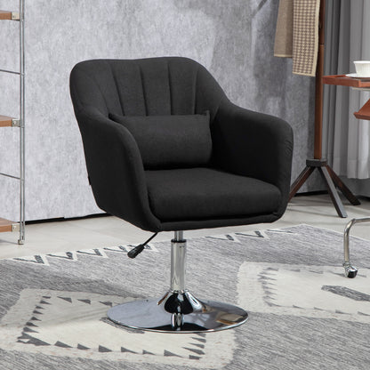 HOMCOM Drehstuhl, höhenverstellbarer Bürostuhl, leinenartiges Polyester, Metall, 60 x 60 x 79-91 cm, Schwarz