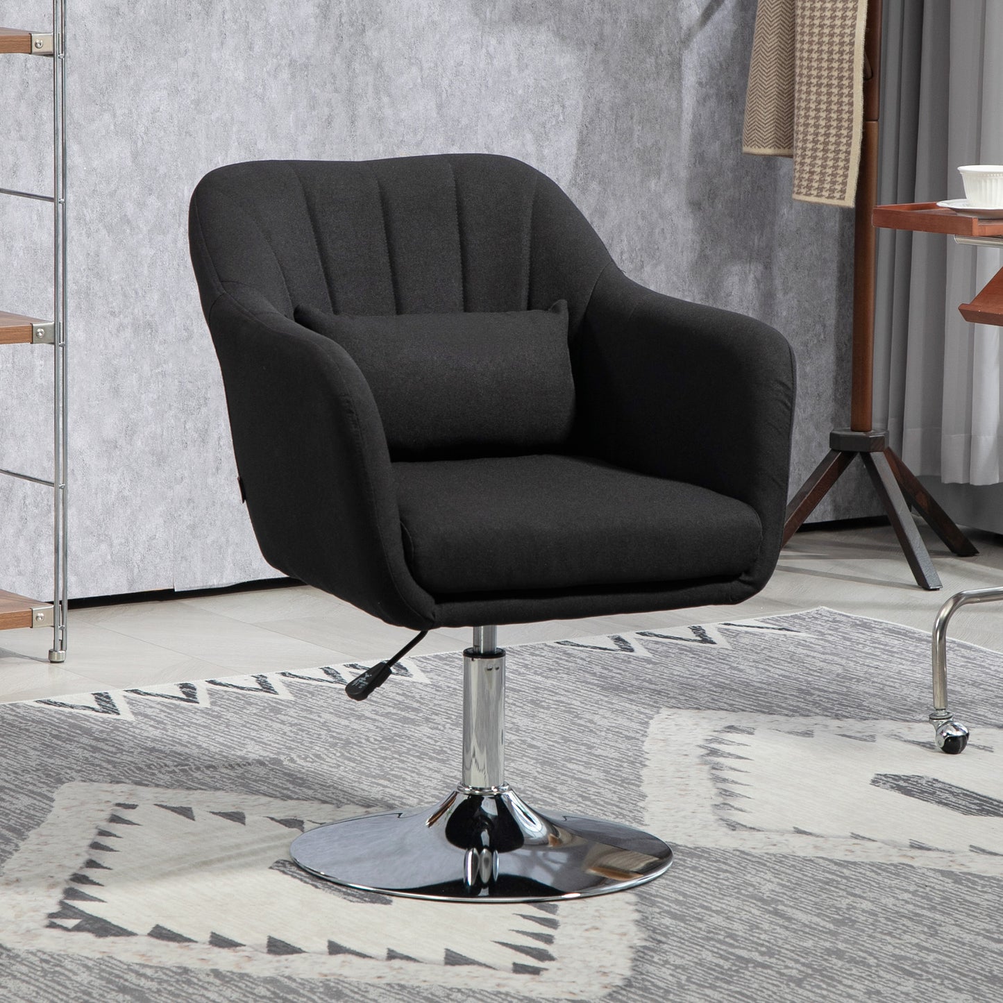 HOMCOM Drehstuhl, höhenverstellbarer Bürostuhl, leinenartiges Polyester, Metall, 60 x 60 x 79-91 cm, Schwarz