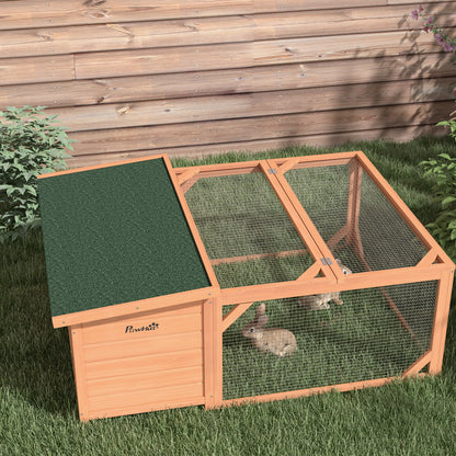 PawHut Kleintierstall mit Freigehege, herausnehmbare Bodenwanne, wetterbeständig, 125,5 cm x 100 c x 49 cm Grün + Natur