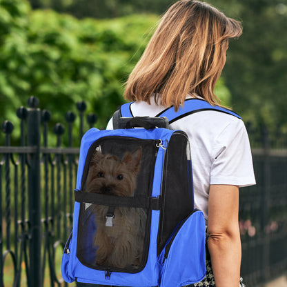 Pawhut Hundetransporttasche, Haustierrucksack, 2-in-1-Design, ausziehbarer Griff, Seitentaschen, Blau, 42 x 25 x 55cm