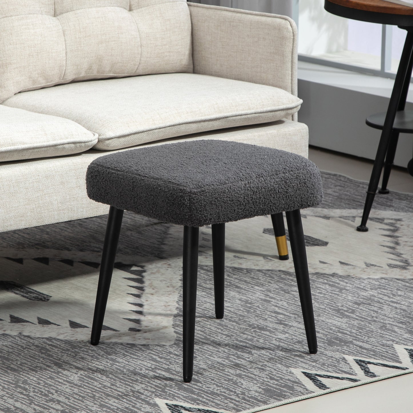 HOMCOM Hocker، Fußstütze، gepolsterter Sitz، Kaschmir-Optik، Stahlbeine، 42 × 42 × 44 سم، Dunkelgrau