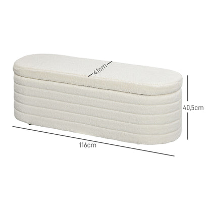 HOMCOM Bettbank, Stauraum, Teddy-Fleece, 116x41x40,5cm, Cremeweiß