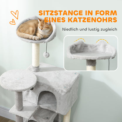 PawHut 140 cm Katzenkratzbaum, mehrere Ebenen, Sisal-Kratzpfosten, Höhlen, Plüsch-Plattformen, Hängematte, Leiter, Spielbälle