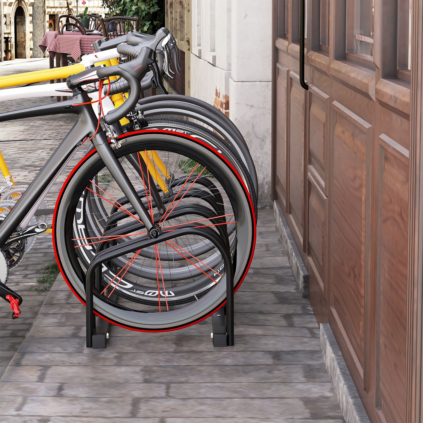 HOMCOM Fahrradständer für 4 Fahrräder, wetterfest, Wand- oder Bodenmontage, Stahl 110 x 33 x 27 cm