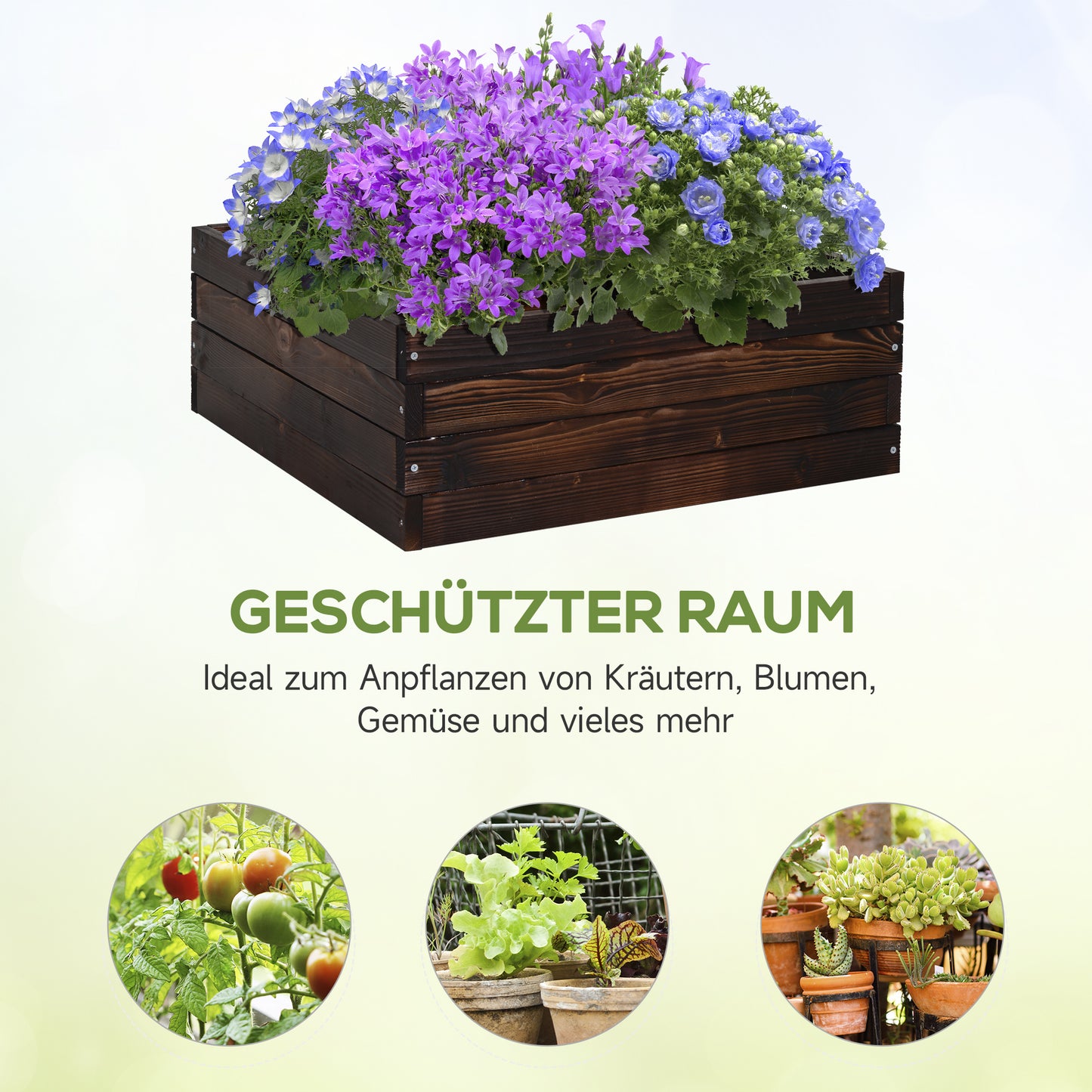 Outsunny Hochbeet, Pflanzkasten, Gemüsebeet, Kräuterbeet, Massivholz, Dunkelbraun, 60 x 60 x 23 cm
