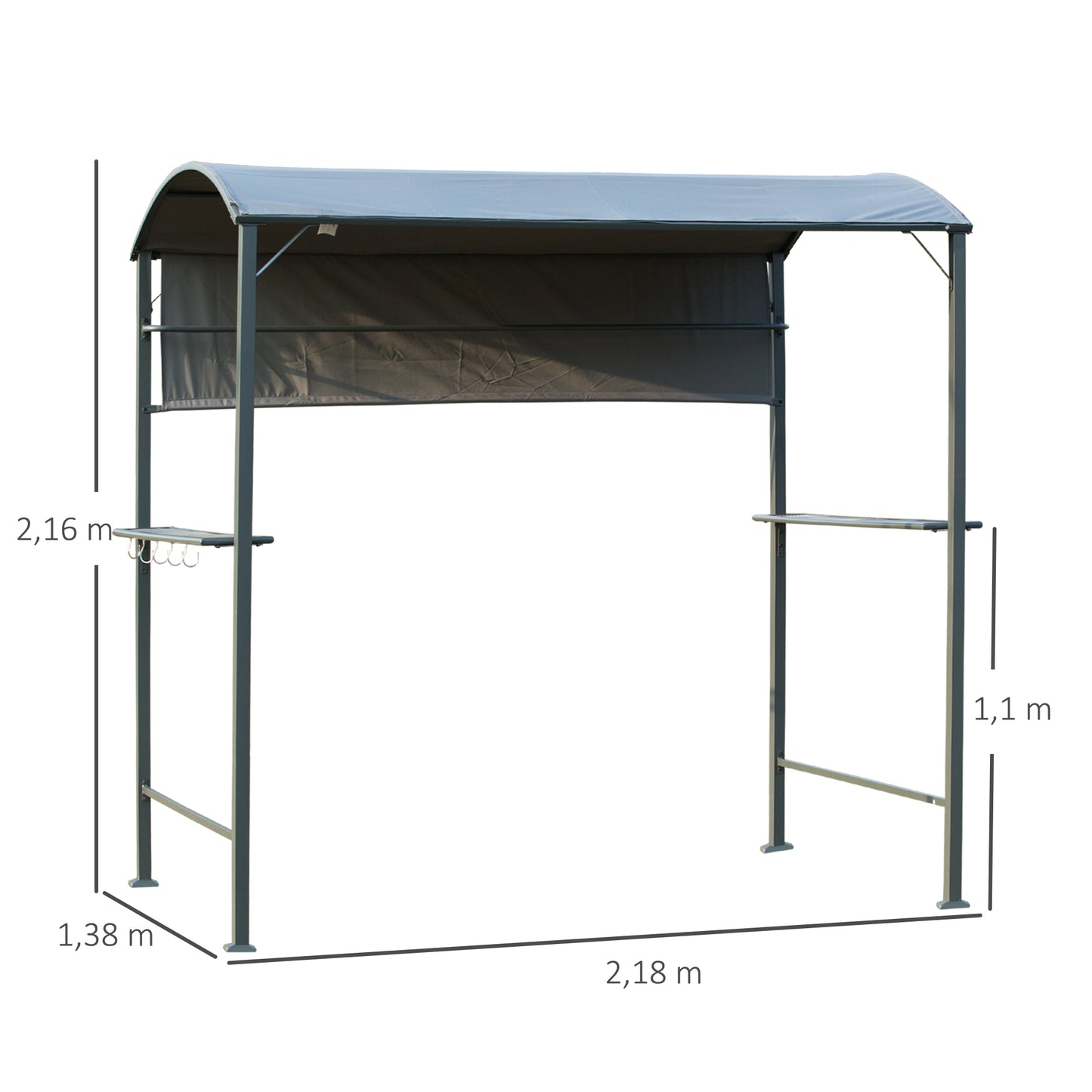 Outsunny Grillpavillon mit Flammschutzdach, BBQ-Pavillon mit 2 Ablagen, Polyester, Schwarz, 218 x 138 x 216 cm