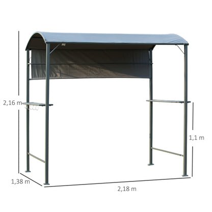 Outsunny Grillpavillon mit Flammschutzdach, BBQ-Pavillon mit 2 Ablagen, Polyester, Schwarz, 218 x 138 x 216 cm