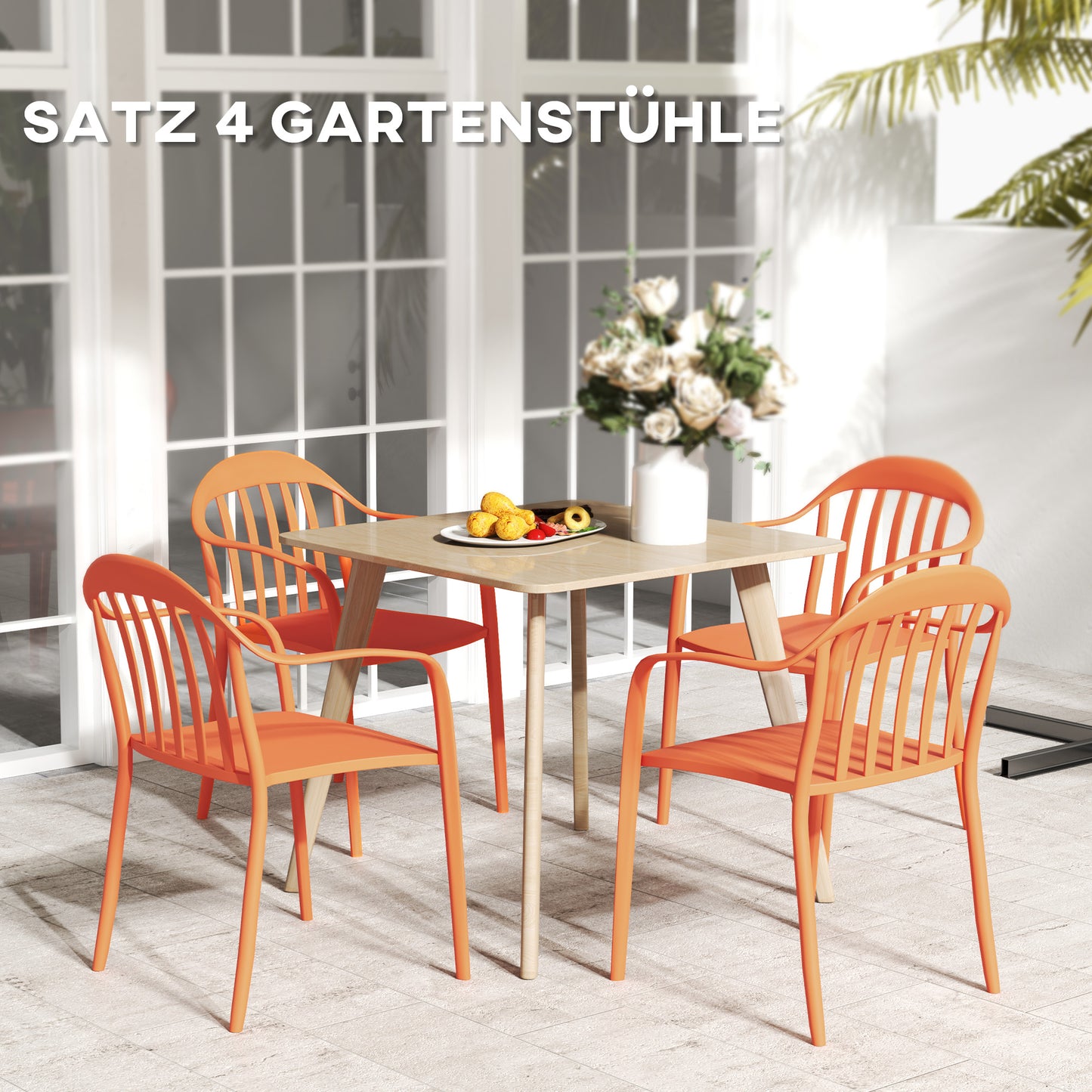 Outsunny Gartenstuhl 4er Set wetterfest Gartenstühle aus Kunststoff Stapelstuhl mit Armlehne Rückenlehne bis 120 kg belastbar