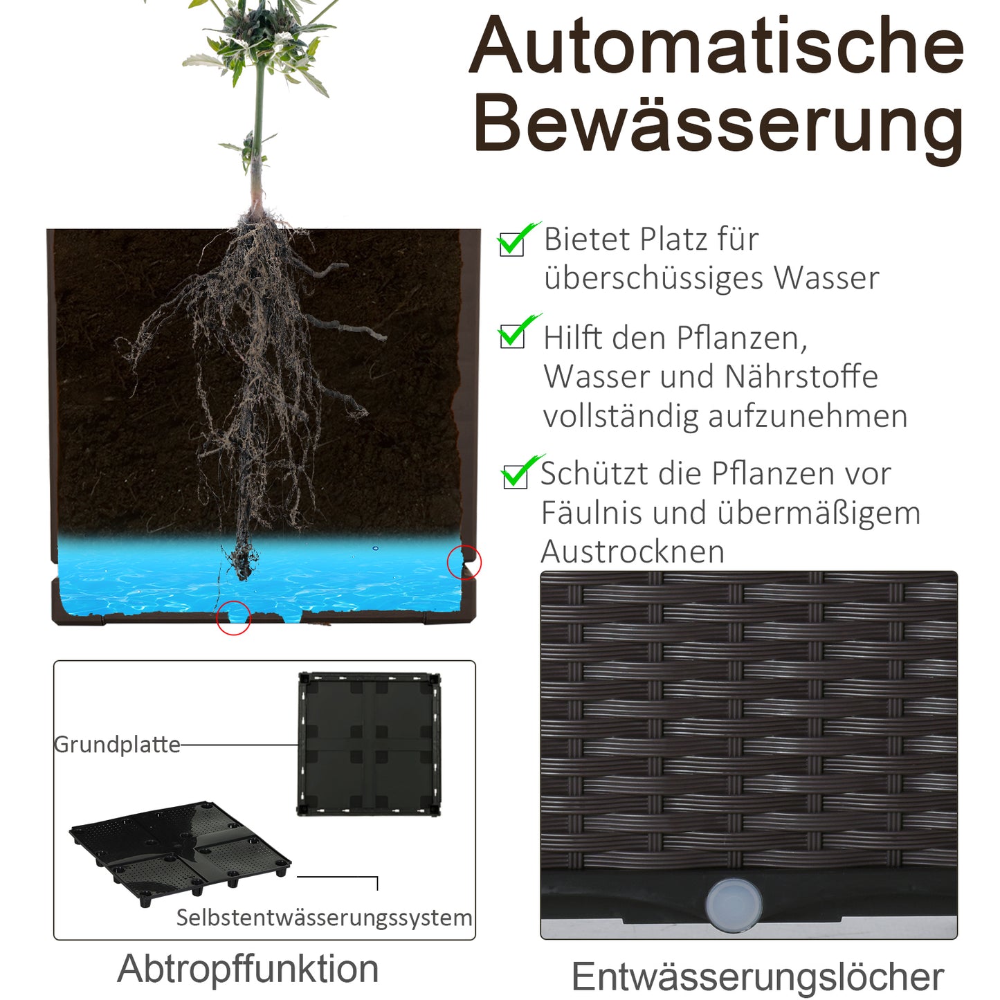 Outsunny Hochbeet 6-teiliger Pflanzkasten mit Abflusslöchern Rattan-Look Blumenkasten DIY Braun 40 x 40 x 44 cm