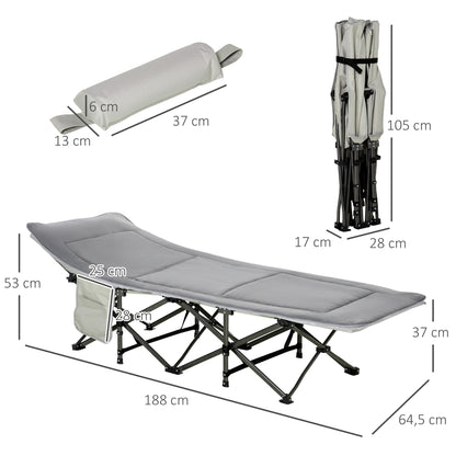 Outsunny Feldbett faltbar Campingbett mit Matratze Tragetasche 188 x 64,5 x 53 cm Gästebett bis 150 kg belastbar Campingliege für Erwachsene Klappbett für Outdoor, Garten Camping Reisen Hellgrau