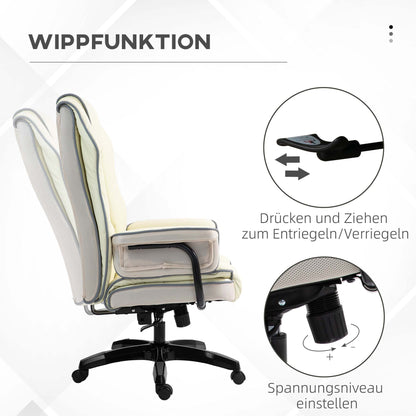 Vinsetto Ergonomischer Bürostuhl، gepolstert إضافي، Liegefunktion، Kunstleder، 76x80x118-124 سم، كريم
