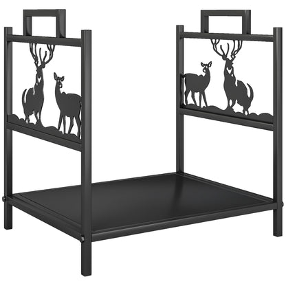 Outsunny Kaminholzregal für innen 42,5 x 33,5 x 43 cm Brennholzregal für Kamin Ofen aus Metall Schwarz