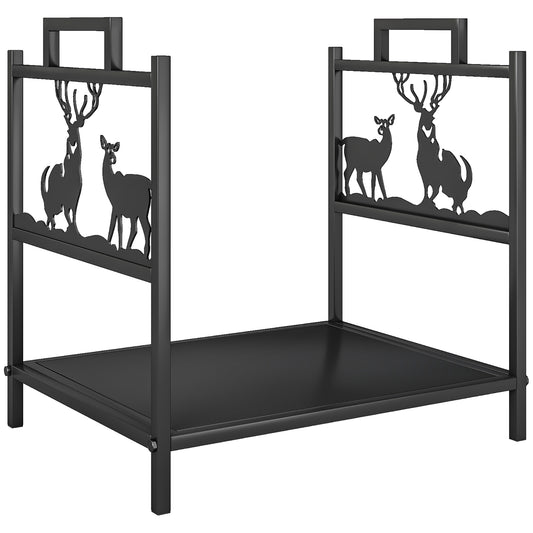 Outsunny Kaminholzregal für innen 42,5 x 33,5 x 43 cm Brennholzregal für Kamin Ofen aus Metall Schwarz