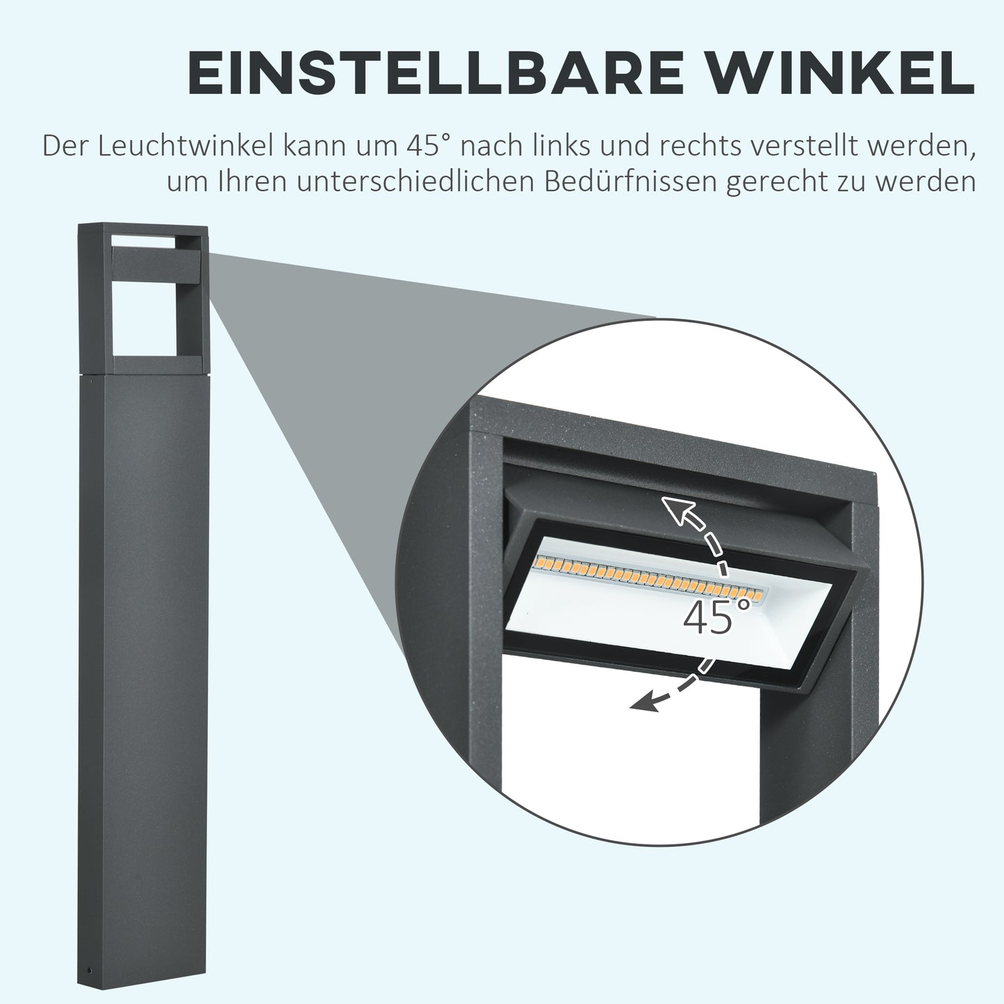 Outsunny Gartenlampe, Wegleuchte, Pfostenlicht mit LEDs, wetterbeständig, 16cm x 5cm x 90cm, Dunkelgrau