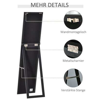 HOMCOM Ganzkörperspiegel, freistehend, Wandmontage, MDF-Rahmen, 37 x 37 x 154 cm, Schwarz