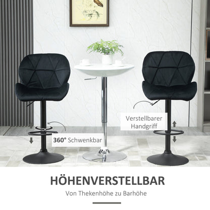 HOMCOM 2er-Set Barhocker drehbare Barstühle mit Lehne höhenverstellbarer Bistrohocker Tresenhocker Samt Touch armloser Schaumstoff Schwarz 51,5x 57,5 x 93-114,5 cm