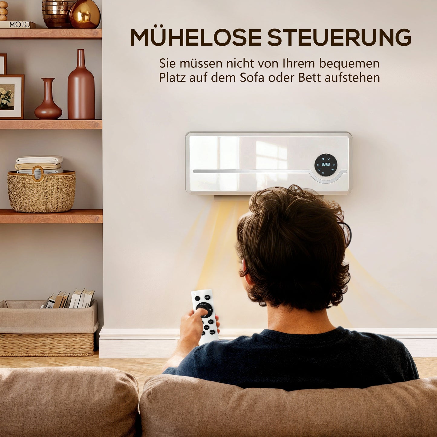 HOMCOM Heizlüfter zur Wandmontage 2000W Keramik-Wandheizung mit Ventilator, Fernbedienung, 2 Heizmodi, LED-Display