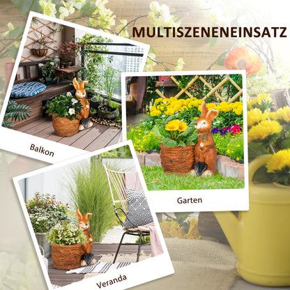 Outsunny Blumentopf, Hase mit Weidenkorb, wetterfest, 45x27x50cm, Braun