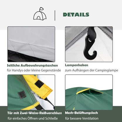 Outsunny Zelt für 2 Personen 190T Campingzelt mit Heringen Kuppelzelt Glasfaser Polyester Grün+Gelb 325 x 183 x 130 cm