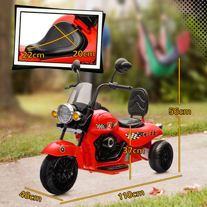 AIYAPLAY Elektro-Kinder-Motorrad, 3 Räder, 6V Batterie-Betrieb, Scheinwerfer, Musik, für Kinder im Alter von 3-6 Jahren, Rot