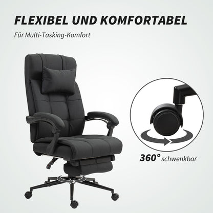 Vinsetto Bürostuhl mit Fußstütze, Schreibtischstuhl, Drehstuhl mit Kopfstütze, Schwarz
