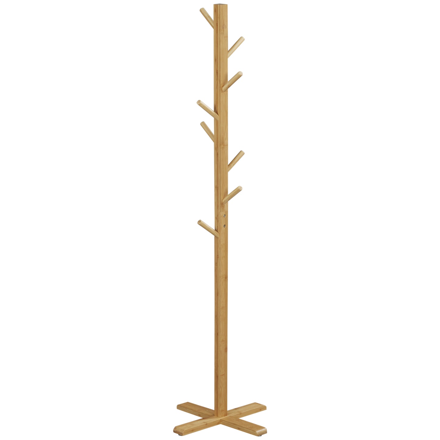 HOMCOM Garderobe Kleiderständer Hutständer, 8 Haken, 49,5 cm x 49,5 cm x 178 cm, Natur