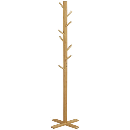 HOMCOM Garderobe Kleiderständer Hutständer, 8 Haken, 49,5 cm x 49,5 cm x 178 cm, Natur