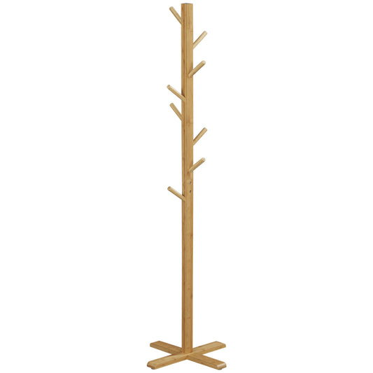 HOMCOM Garderobe Kleiderständer Hutständer, 8 Haken, 49,5 cm x 49,5 cm x 178 cm, Natur