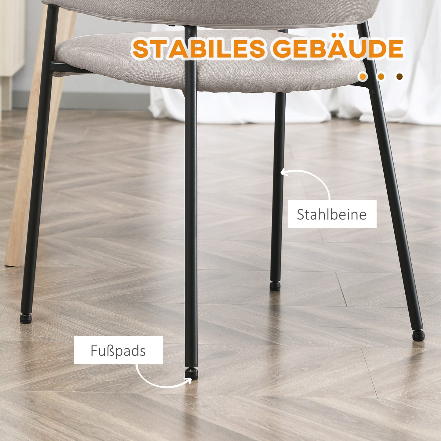 HOMCOM Esszimmerstühle, 2er-Set, bequem, Leinenoptik, Metallrahmen, bis 120 kg, Beige