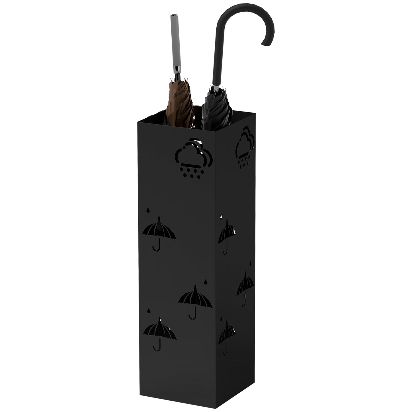 HOMCOM Schirmständer aus Metall, 4 Haken, Wolken- und Schirmmuster, Tropfblech, Schwarz