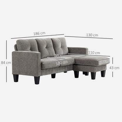 HOMCOM Ecksofa, Eck-Couch mit umkehrbarer Chaiselongue, Sofa in L-Form, Bezug in Leinenoptik, 186 x 130 x 84 cm, Braun