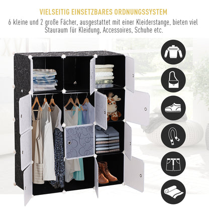 HOMCOM DIY Kleiderschrank Regalsystem mit 2 große und 9 kleinen Würfeln DIY-Würfelregal, Schuhregal, Aufbewahrungsregal für Büchern Spielzeug Schwarz 111 x 47 x 145 cm