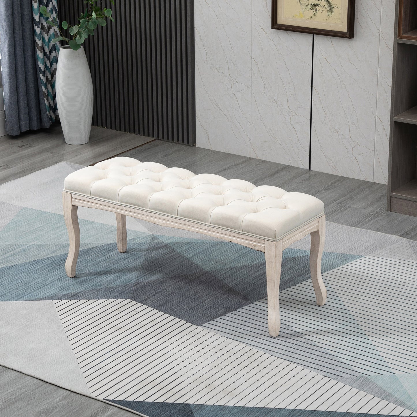 HOMCOM Sitzbank Polsterbank mit Leinen-Bezug Bettbank mit Holzrahmen, Schuhbank für Schlafzimmer, Wohnzimmer, Flur 110 x 40 x 48 cm Beige