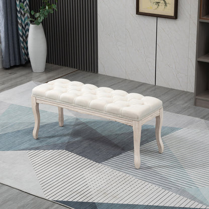 HOMCOM Sitzbank Polsterbank mit Leinen-Bezug Bettbank mit Holzrahmen, Schuhbank für Schlafzimmer, Wohnzimmer, Flur 110 x 40 x 48 cm Beige