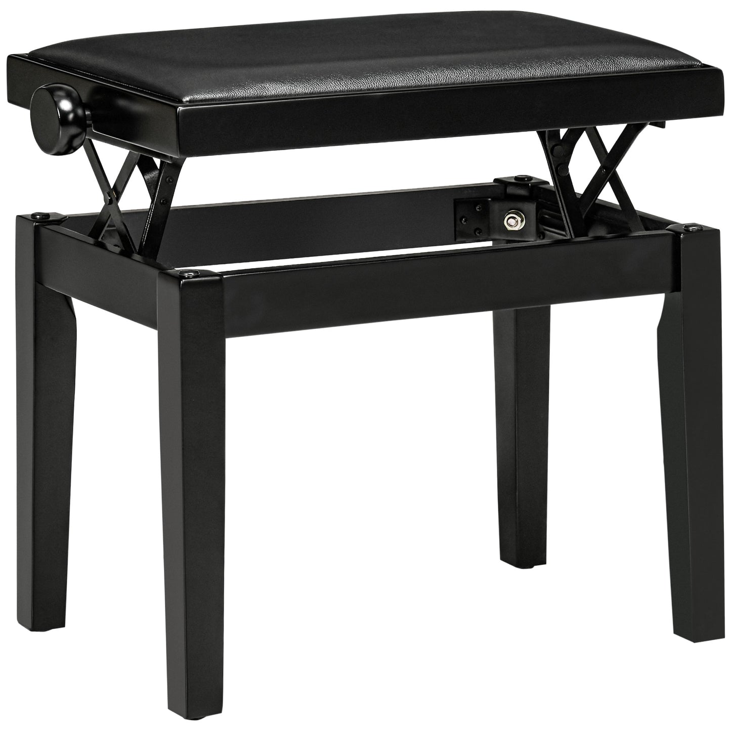 HOMCOM Klavierbank, Pianostuhl, höhenverstellbar, eleganter Hochglanz, Kunstleder+Kautschukholz, schwarz, 63 x 33 x 56cm