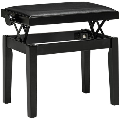 HOMCOM Klavierbank, Pianostuhl, höhenverstellbar, eleganter Hochglanz, Kunstleder+Kautschukholz, schwarz, 63 x 33 x 56cm