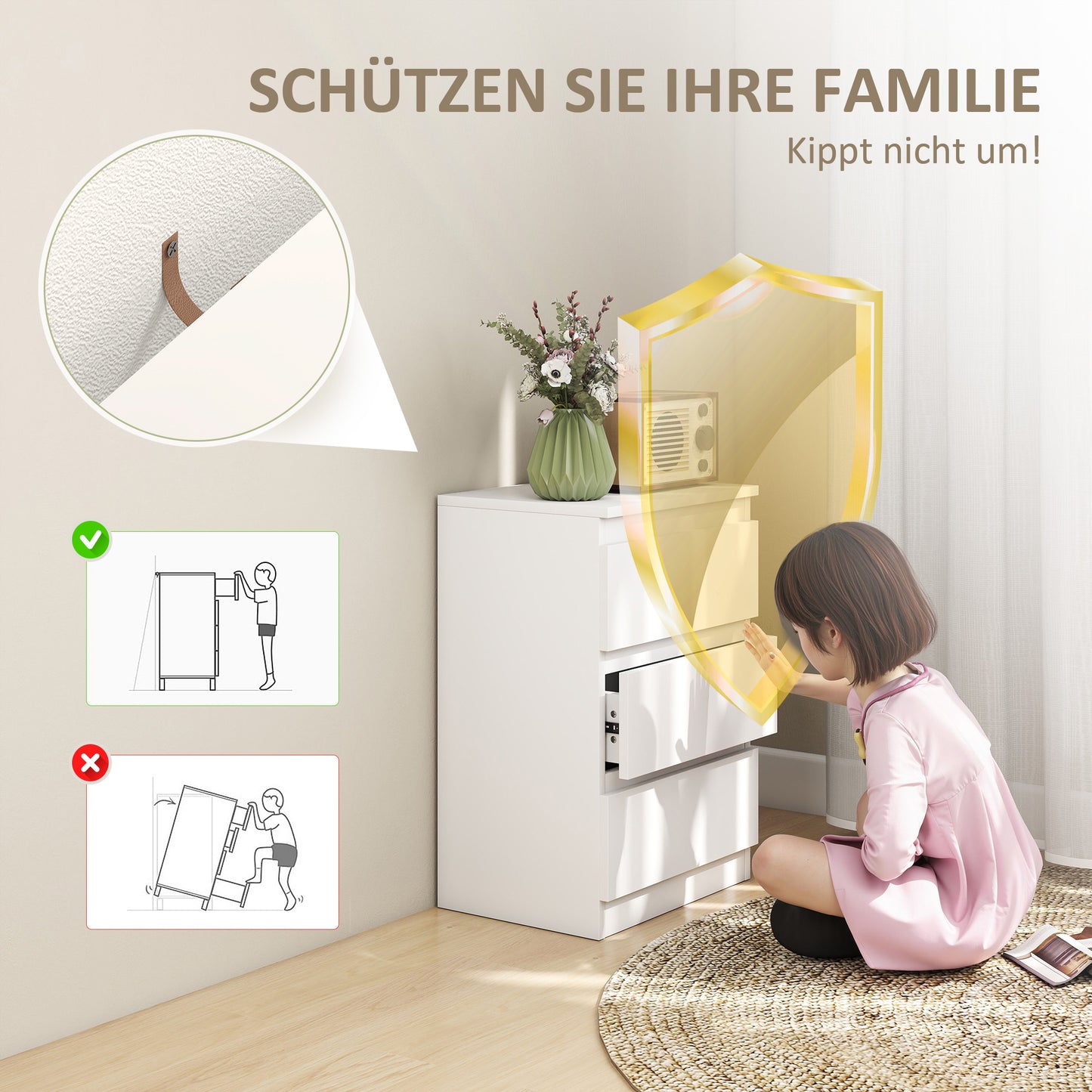 HOMCOM Nachttisch, 2er Set Beistelltisch mit 3 Schubladen, Nachtschrank, Nachtkommode für Schlafzimmer, Wohnzimmer, 40 x 30 x 59,5 cm, Weiß