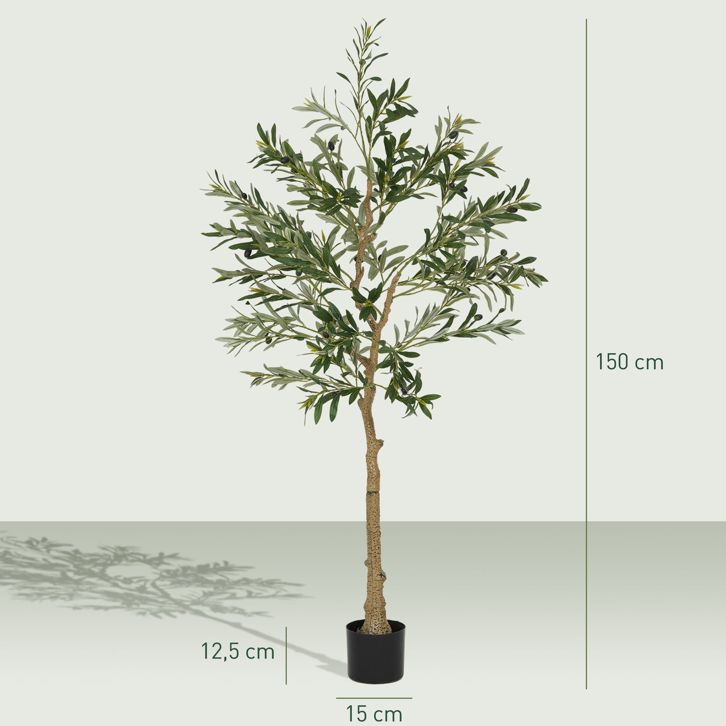 HOMCOM Kunstpflanze، Künstlicher Olivenbaum، 150 سم، 720 Blätter، 40 Oliven، مثبت Blumentopf، Dekorationspflanze، Grün