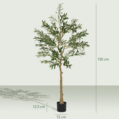 HOMCOM Kunstpflanze، Künstlicher Olivenbaum، 150 سم، 720 Blätter، 40 Oliven، مثبت Blumentopf، Dekorationspflanze، Grün