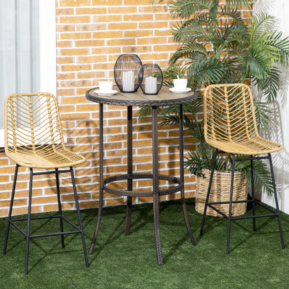 HOMCOM 2er Set Barhocker mit Lehne Barstühle im Boho-Design, PE-Rattan, inkl. Fußtstütze, 42,5 cm x 52 cm x 102 cm, Gelb + Schwarz