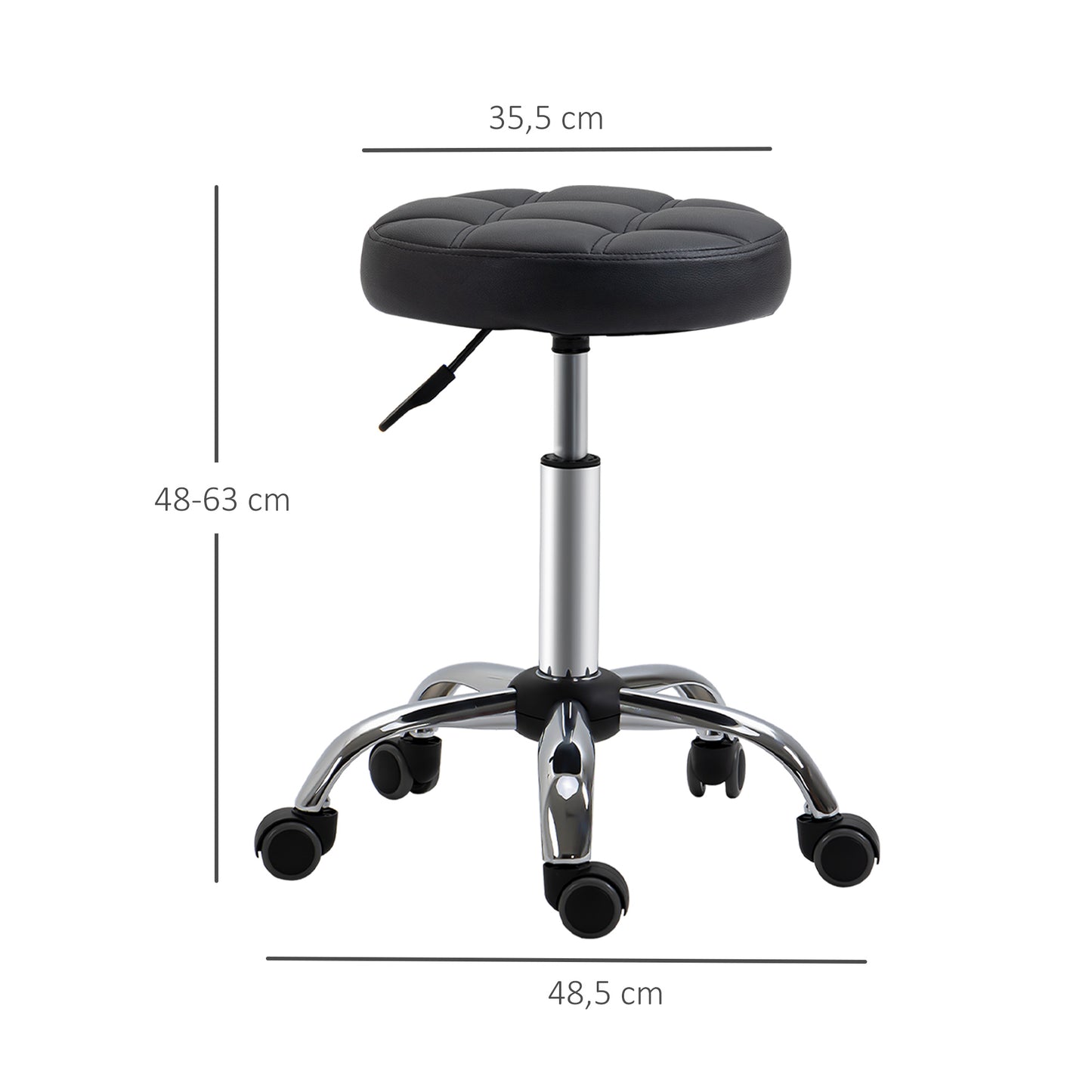 HOMCOM 2er-Set Rollhocker höhenverstellbar, Drehhocker 48-63 cm, Arbeitshocker 360° drehbar, Bürohocker für Büro, Salon, Massage, Spa, Schwarz