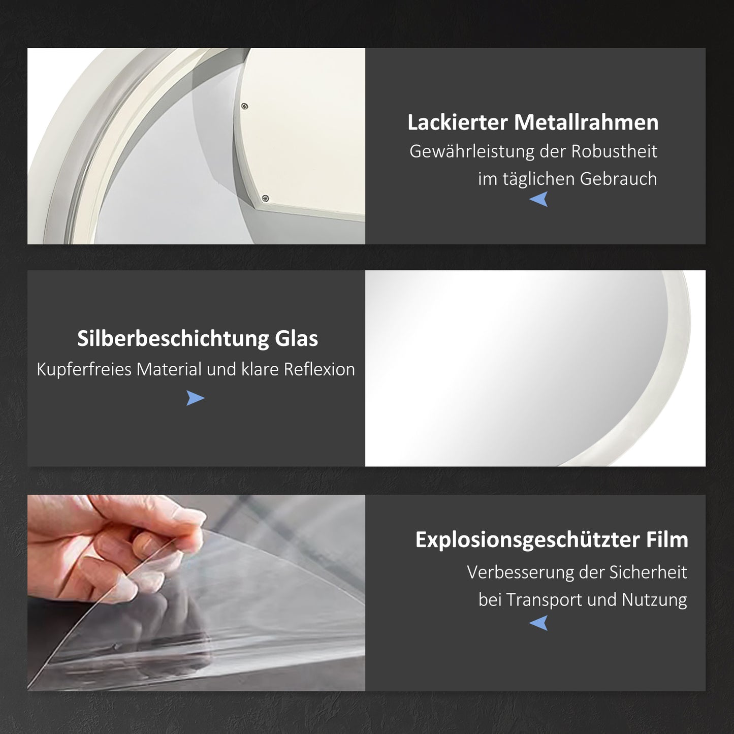 kleankin Badezimmerspiegel Badspiegel mit LED-Licht Berührungssensor Antibeschlagfunktion