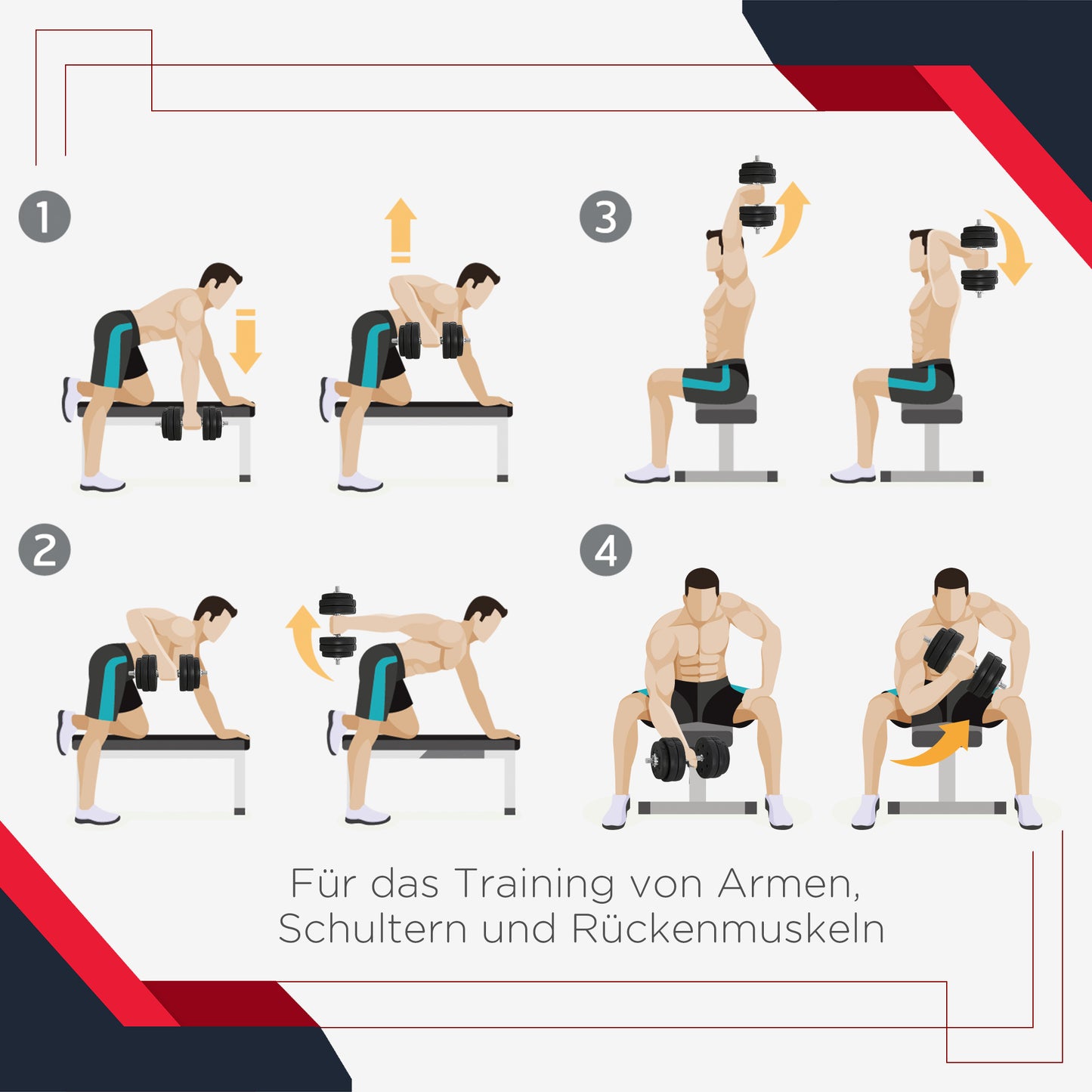 HOMCOM Kurzhantel Set 30KG Hantelset mit Hantelscheiben für Zuhause Büro Fitnessstudio Stahl Kunstleder Schwarz Krafttraining