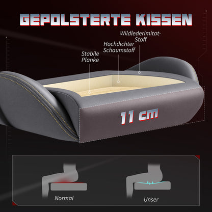 HOMCOM Ergonomischer Gaming-Stuhl med 3D-Armlehnen, verstellbar, rollbarer Schreibtischstuhl mit Lendenstütze, Grau