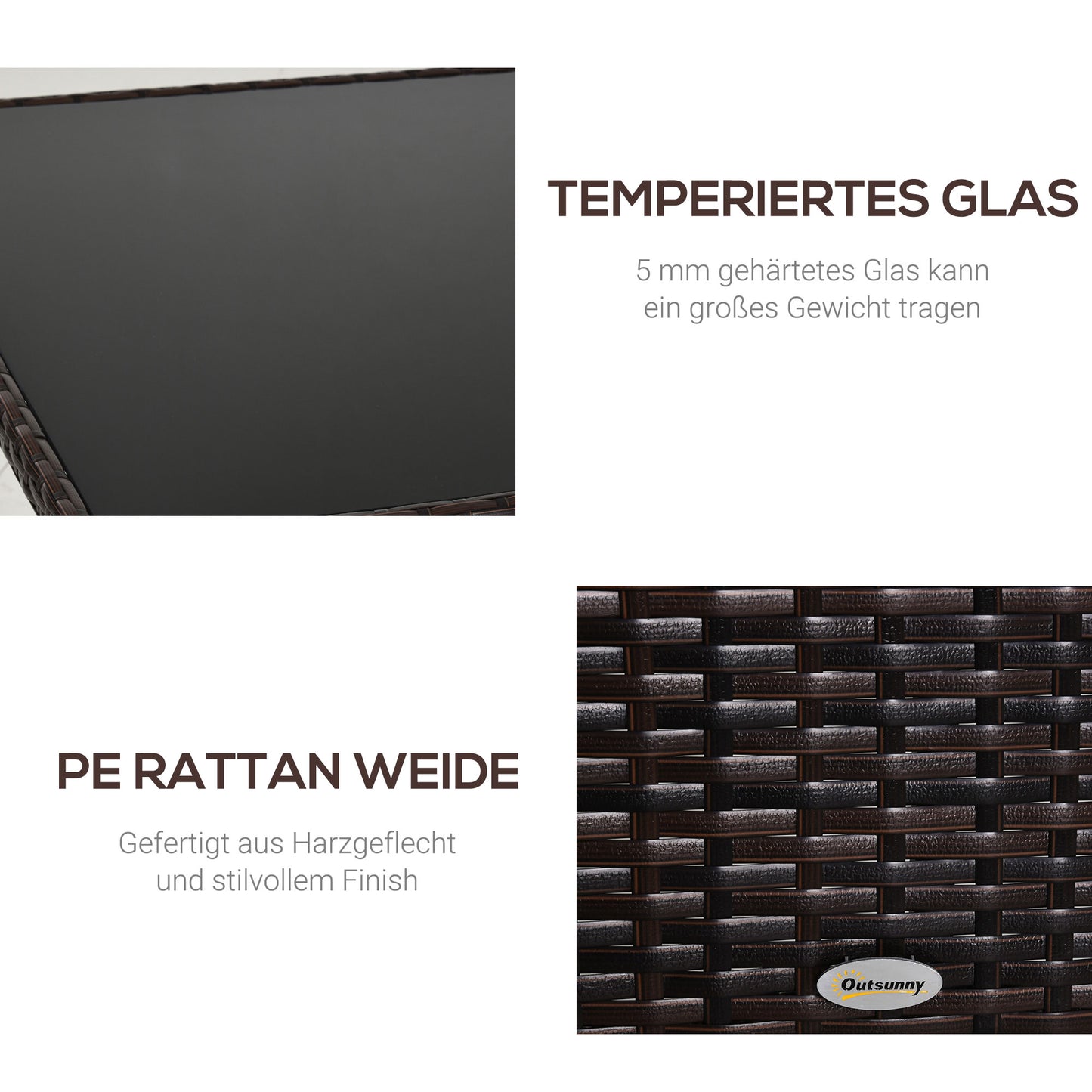 Outsunny Gartentisch Glastisch Esstisch Gartenmöbel Tisch, Polyrattan+Sicherheitsglas, Braun+Schwarz, 150x85x74cm