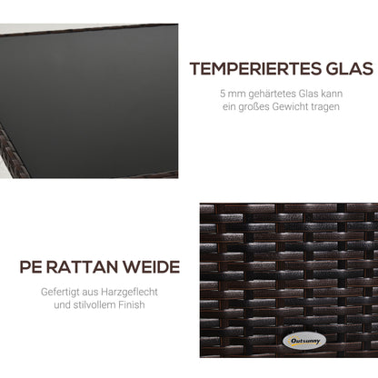 Outsunny Gartentisch Glastisch Esstisch Gartenmöbel Tisch, Polyrattan+Sicherheitsglas, Braun+Schwarz, 150x85x74cm