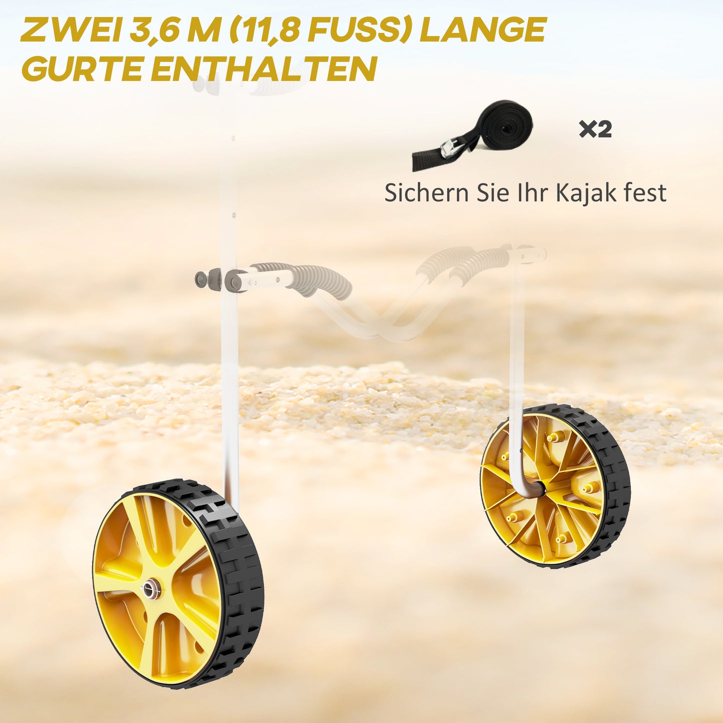 SPORTNOW Kajakwagen, Aluminium Transportkarre, 82x25,4x77,5 cm, Silber Gelb