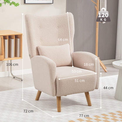 HOMCOM Akzentstuhl, Polstersessel mit Plüschbezug, Schaumstoffkissen, Ohrensessel, Beige